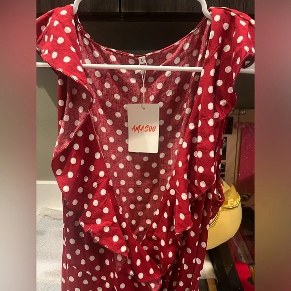 NWOT Red & White Polka Dot Wrap Dress - Picture 7 of 7